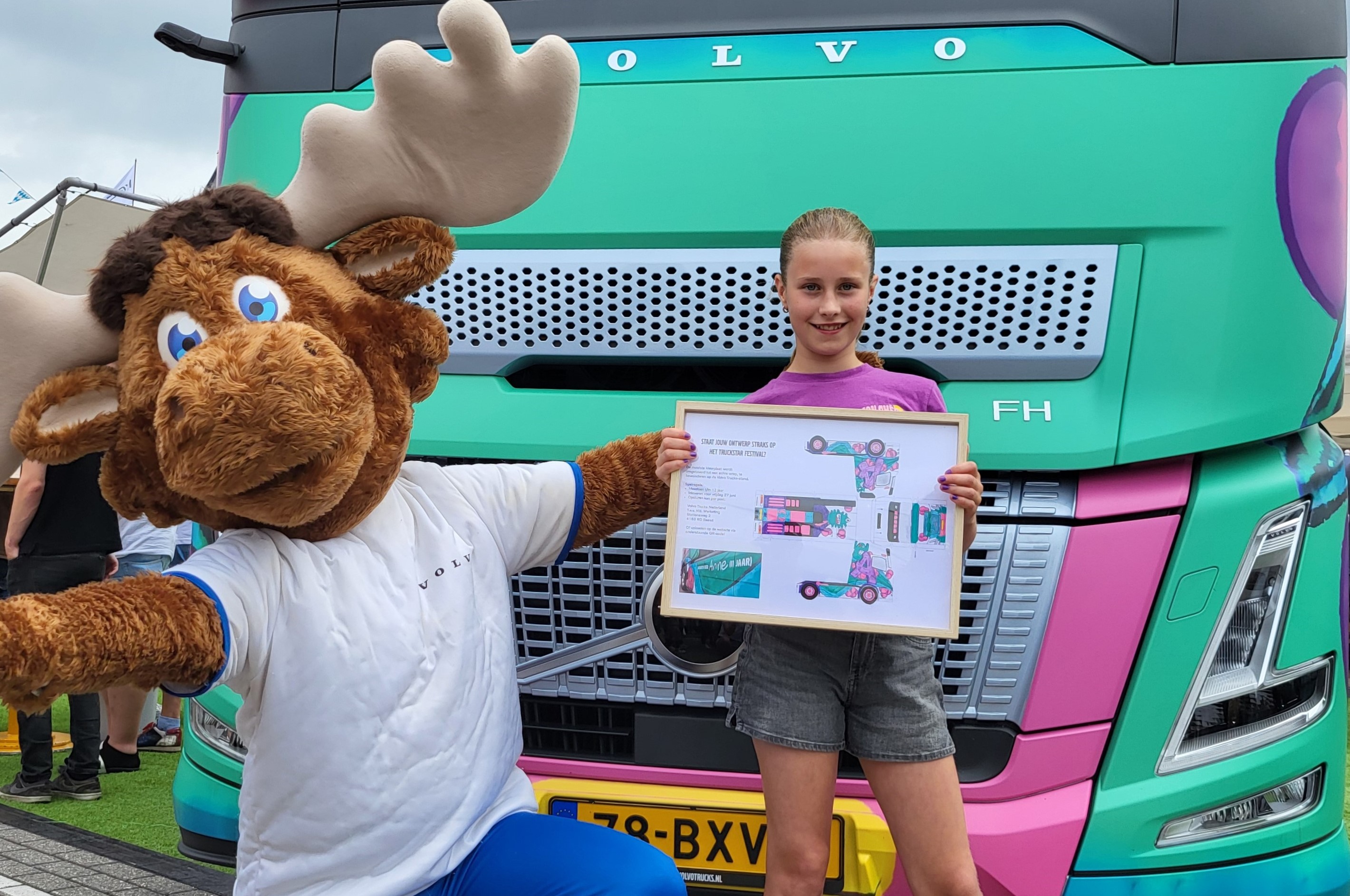 Anne (11) ontwerpt opvallende truck: kleurrijke Volvo FH Aero wordt ingezet om aandacht te vragen voor verkeersveiligheid